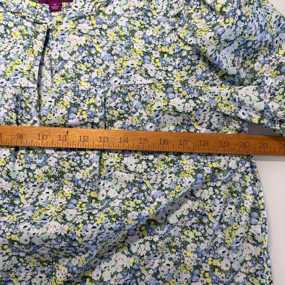 J Crew Liberty Fabric Floral Blouse Women’s Medium Blue Green Puff Sleeve Ruffle - Picture 8 of 9